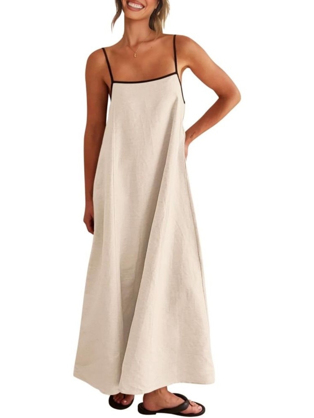 Cream Maxi Dress with Black Trim